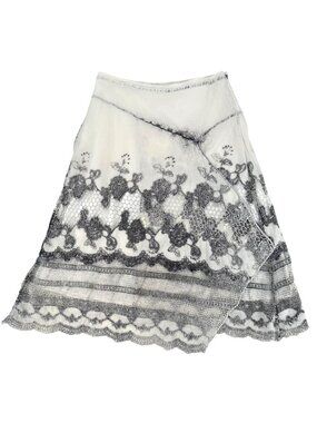 Soft Surroundings Womens White & Gray Embroidered Lace Skirt Size M